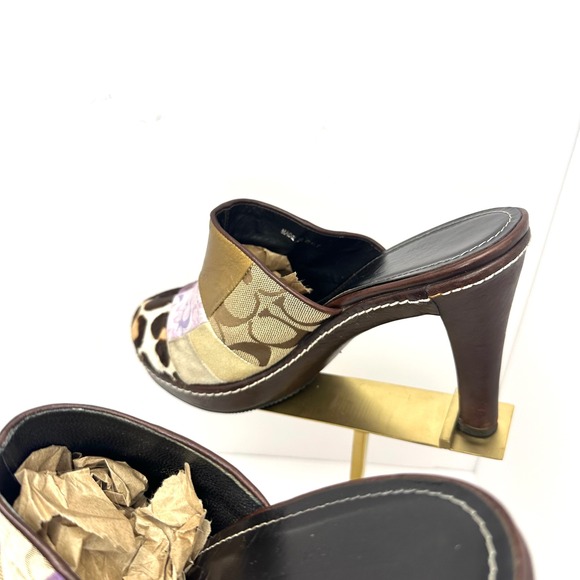 Y2KCoach Patchwork Platform Mules Leopard Calf Hair Metallic Leather Heels Multi - Picture 8 of 16